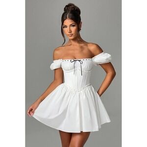 White Black Corset Milk‎ Maid Mini Dress Off Shoulder Lace Up Size Med